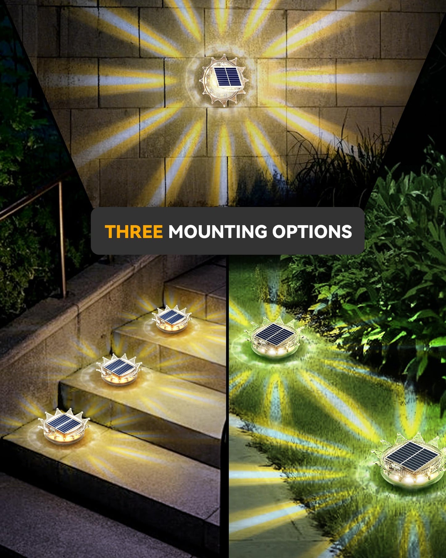 Asteria Outdoor Floor Lights 2Pack, IP67 Waterproof Outdoor Solar Ground Lights, Solar Crown Light – Ideal for Illuminating Lawns, Gardens, Pathways, Landscaped Areas, Walkways. (Warm Light)