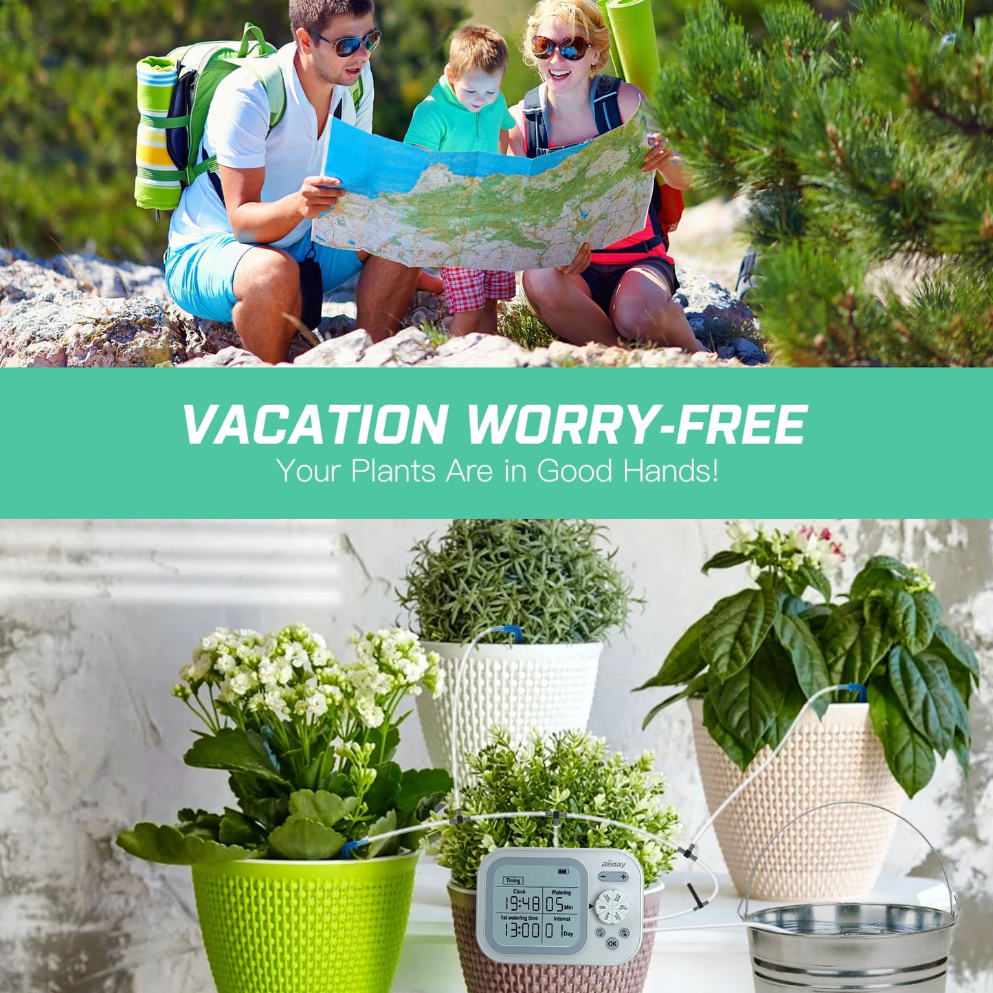 Automatic Plant Waterer Indoor,Self Watering System for 15 Potted Plants,Automatic Drip Irrigation Kit Programmable Water Timer,Smart Humidity Detection Watering