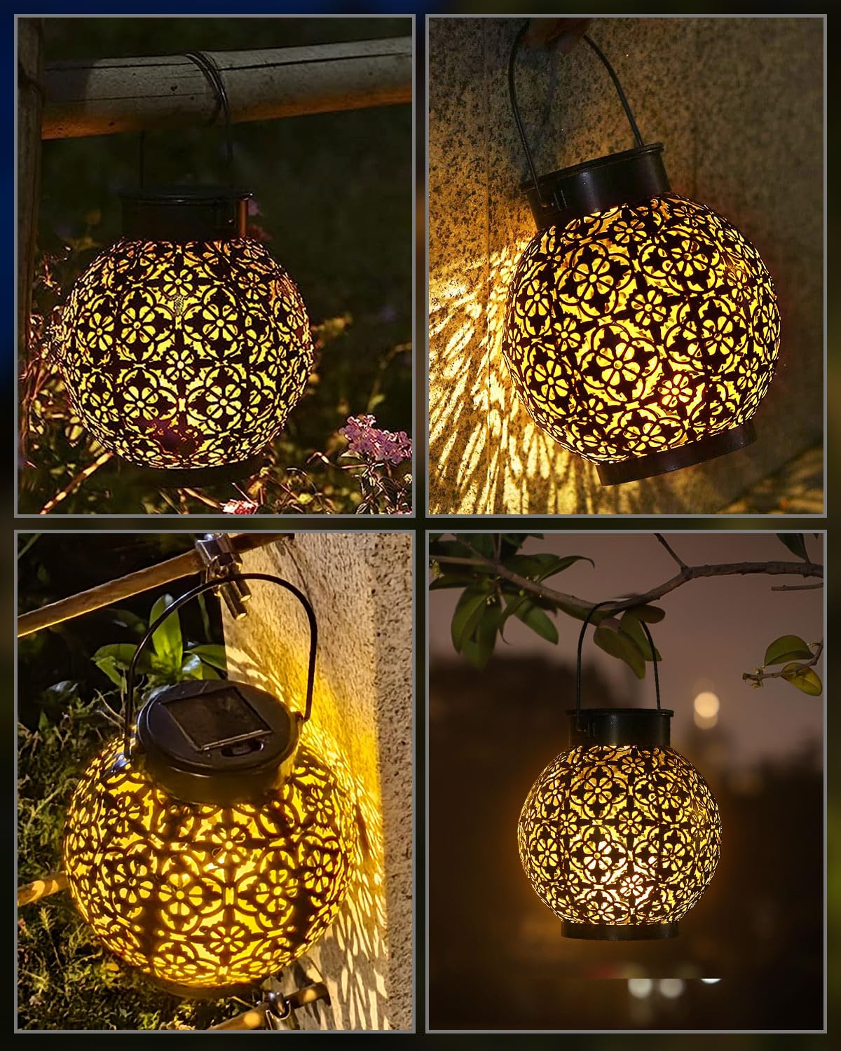 Solar Lantern Outdoor Garden, Garden Light, IP44 Waterproof Lantern, Garden Solar lamp for Sustainable Lighting, Garden Accessories Decorations, Accessories Metal Hanging Patio Lawn Warm White