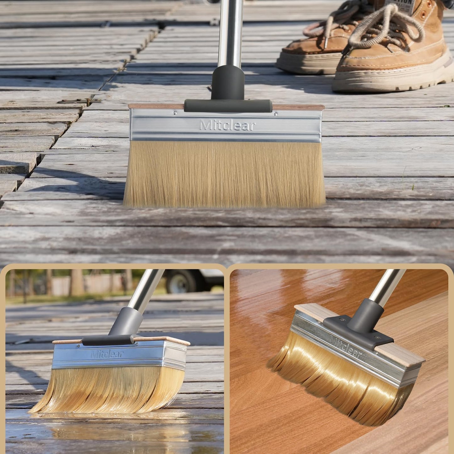Mitclear Deck Stain Applicator with Long Handle(59IN), 7IN Decking Paint Brush with Thick Bristles, Block Staining Brushes for Outdoor Wood Floor Fence, Deck Coating, Oil Staining, Decking Paint Stain