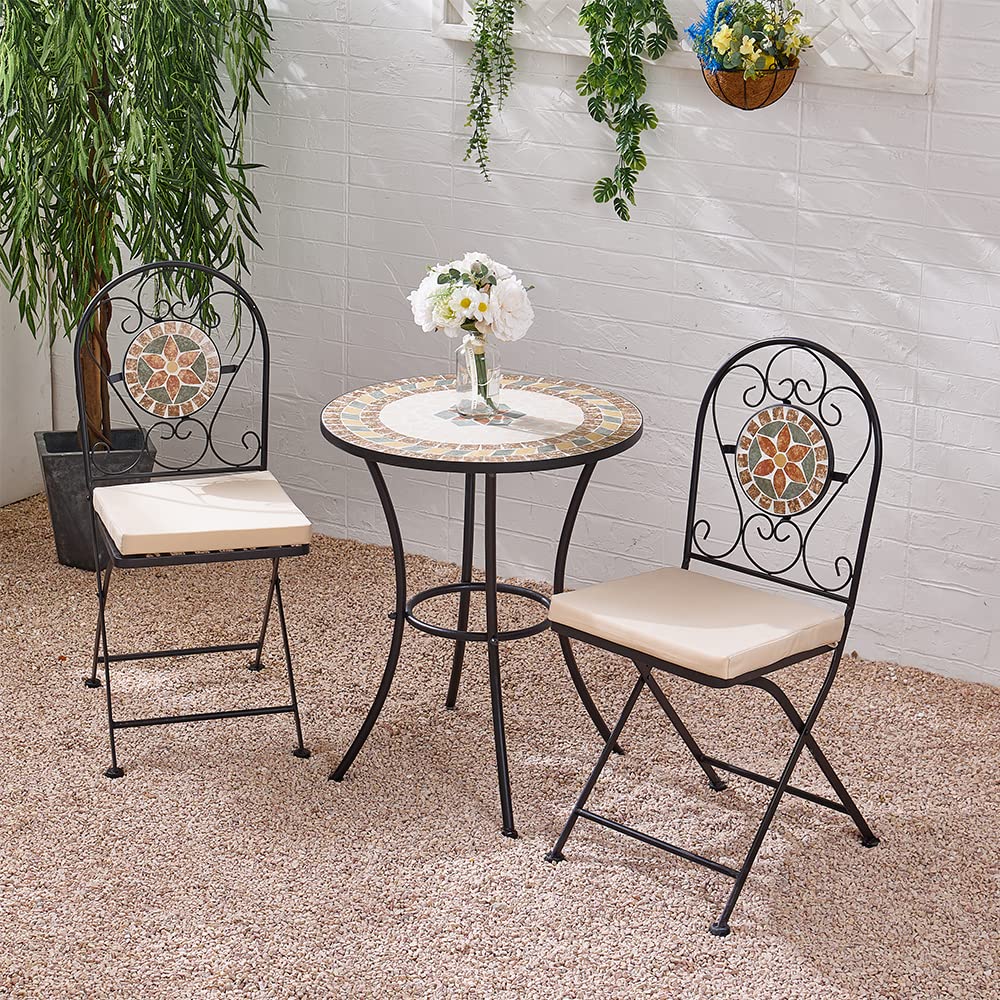 Warmiehomy Garden Table Mosaic Table 60cm Outdoor Dining Table Round Patio Coffee Table