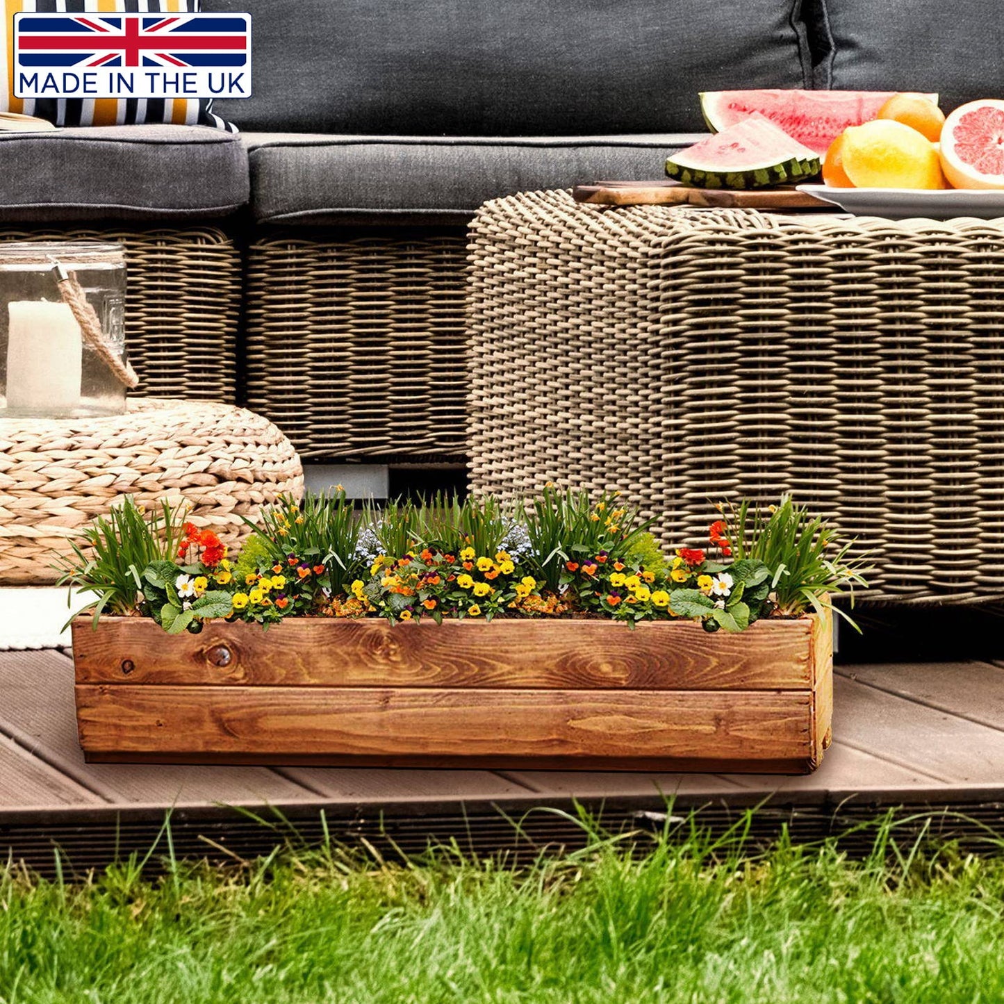 HORTICO Wooden Garden Planters | Window Box | Rectangular Plant Pots Outdoor | Fully Assembled H15 L76 W23 cm, 24.5L, Made in the UK