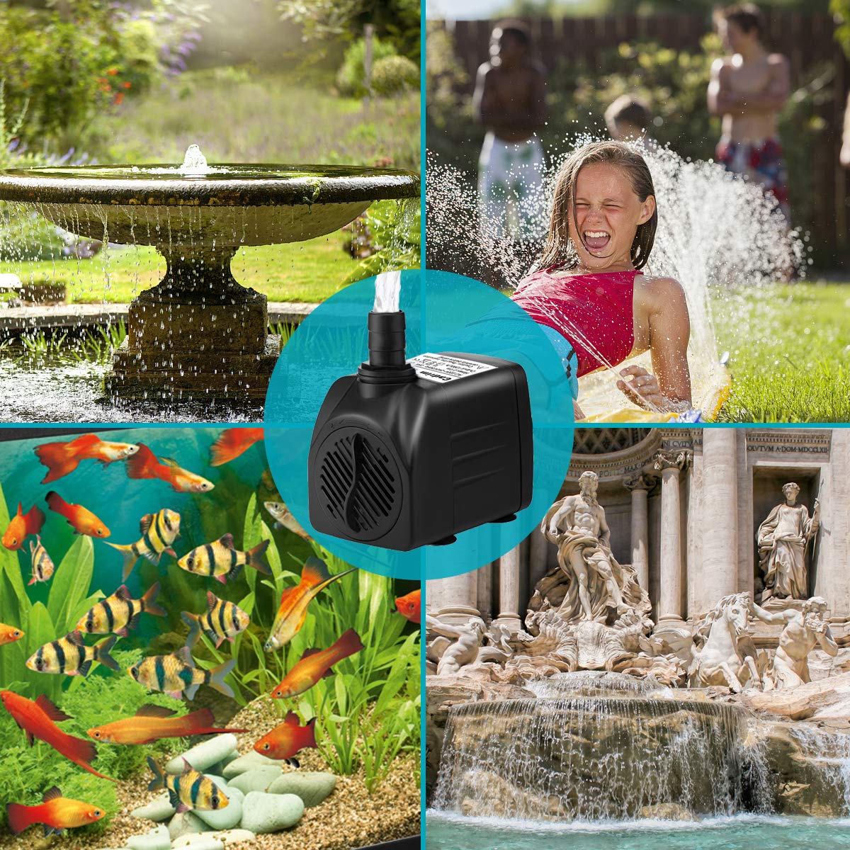 Cadrim Submersible Water Pump, Aquarium Water Pumps 1200L/H 25W Fountain Water Pump with 2 Nozzles for Pet Fountains/Pond/Aquarium/Fish Tank/Statuary/Hydroponics 300Gph