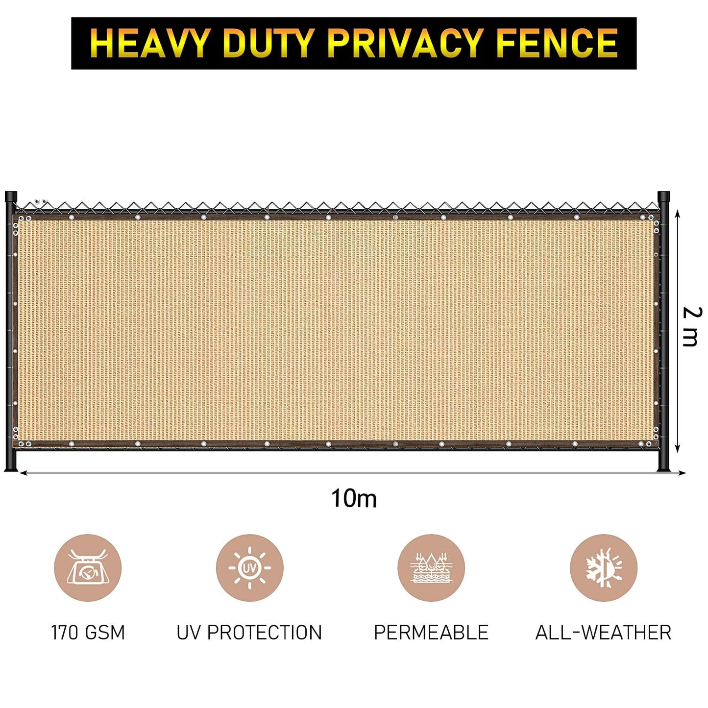 LYCN Garden Privacy Fence Screening, 2x10 m HDPE Privacy Netting Sunblock Shade Cloth Mesh Net Cover, Green