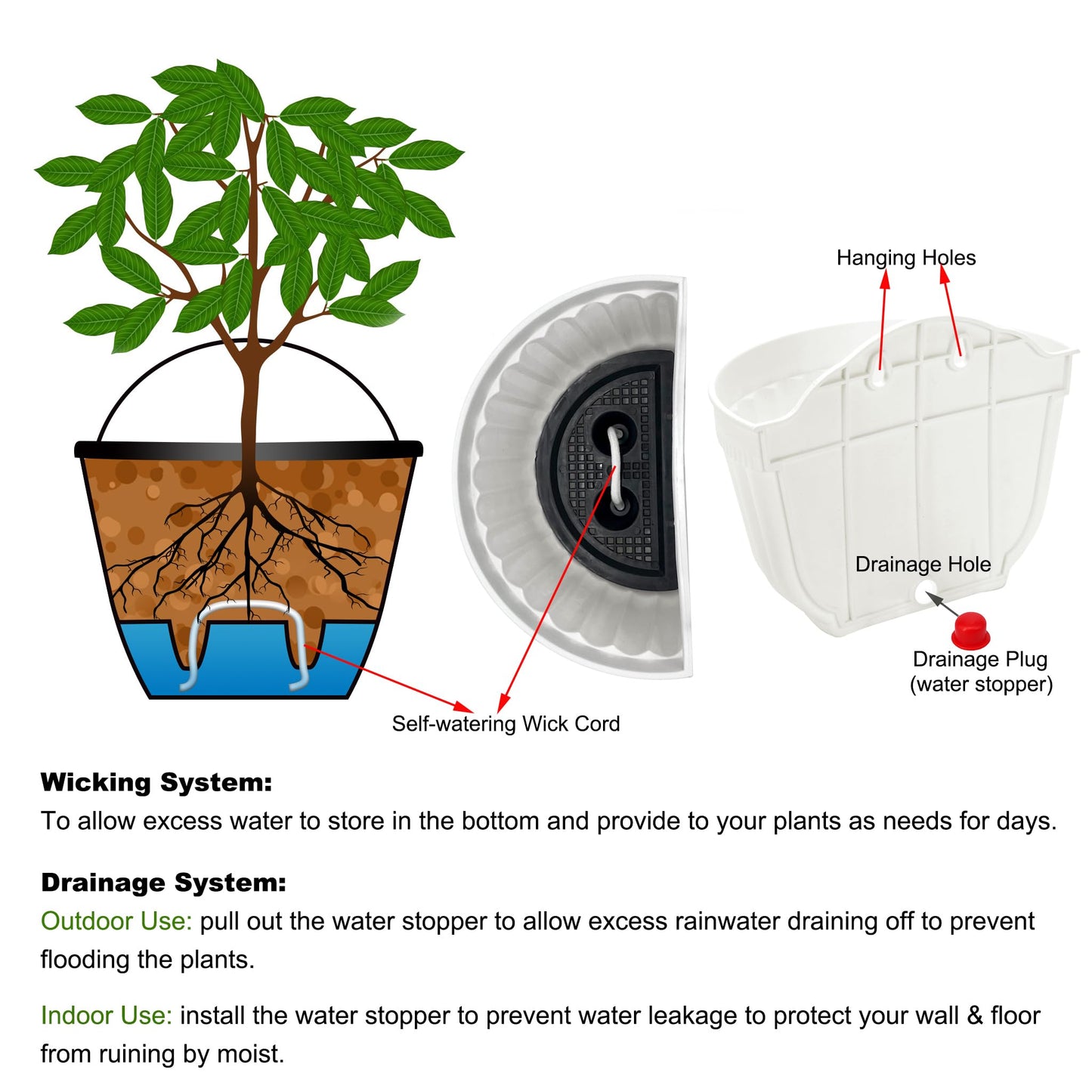 ORIMERC 4 pcs White Wall Planter Pots Vertical Living Wall Hanging Planters Wall Mounted Planter Holder with Drainage Hole for Indoor Outdoor Plants Wall Decor with healthy Plants