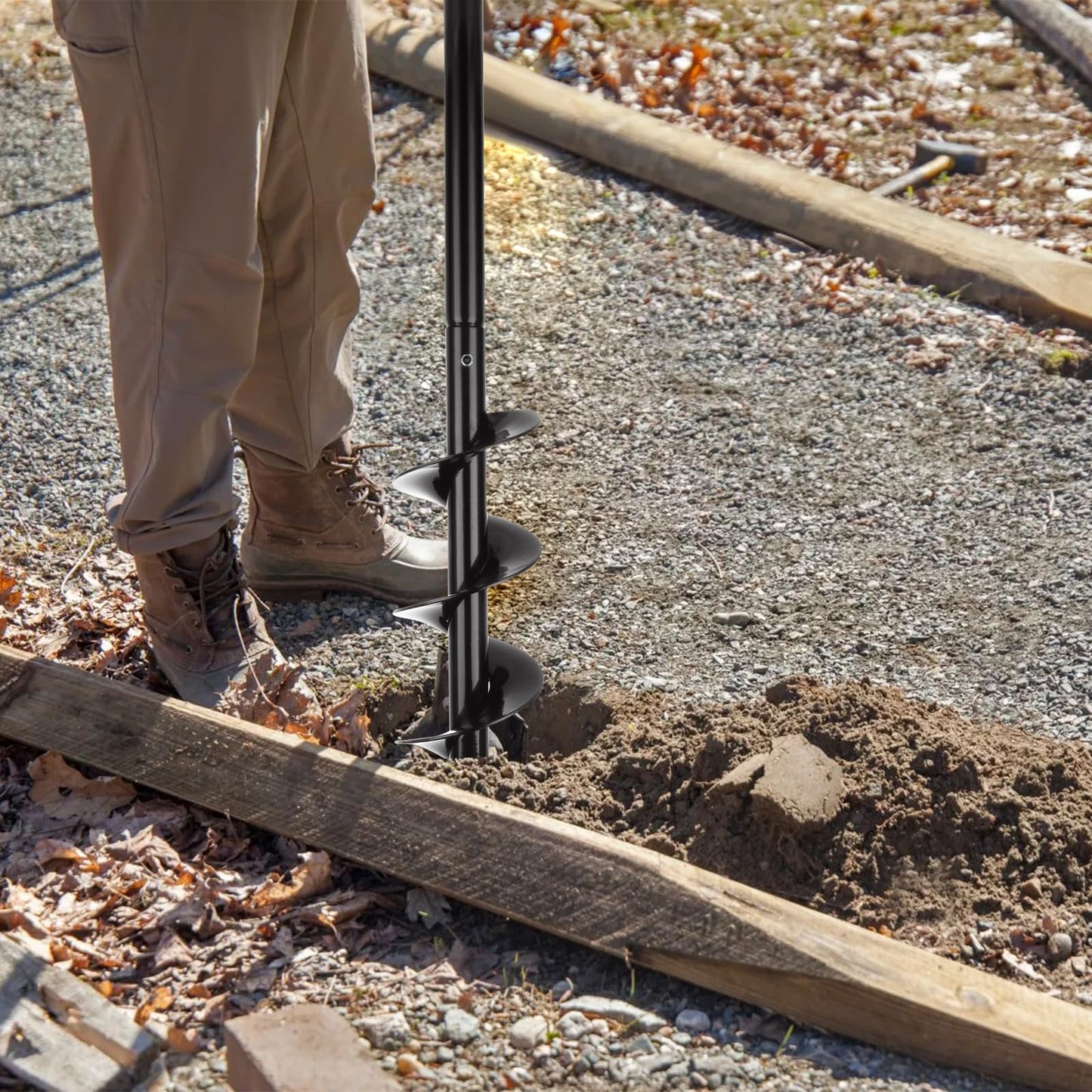 YAYODS Fence Auger Post Hole Digger, 60cm Manual Auger Drill Bit with Non-Slip Handle, Adjustable Length Steel Post Hole Auger, Earth Auger for Planting Bulbs Seedling and Garden Post Holder