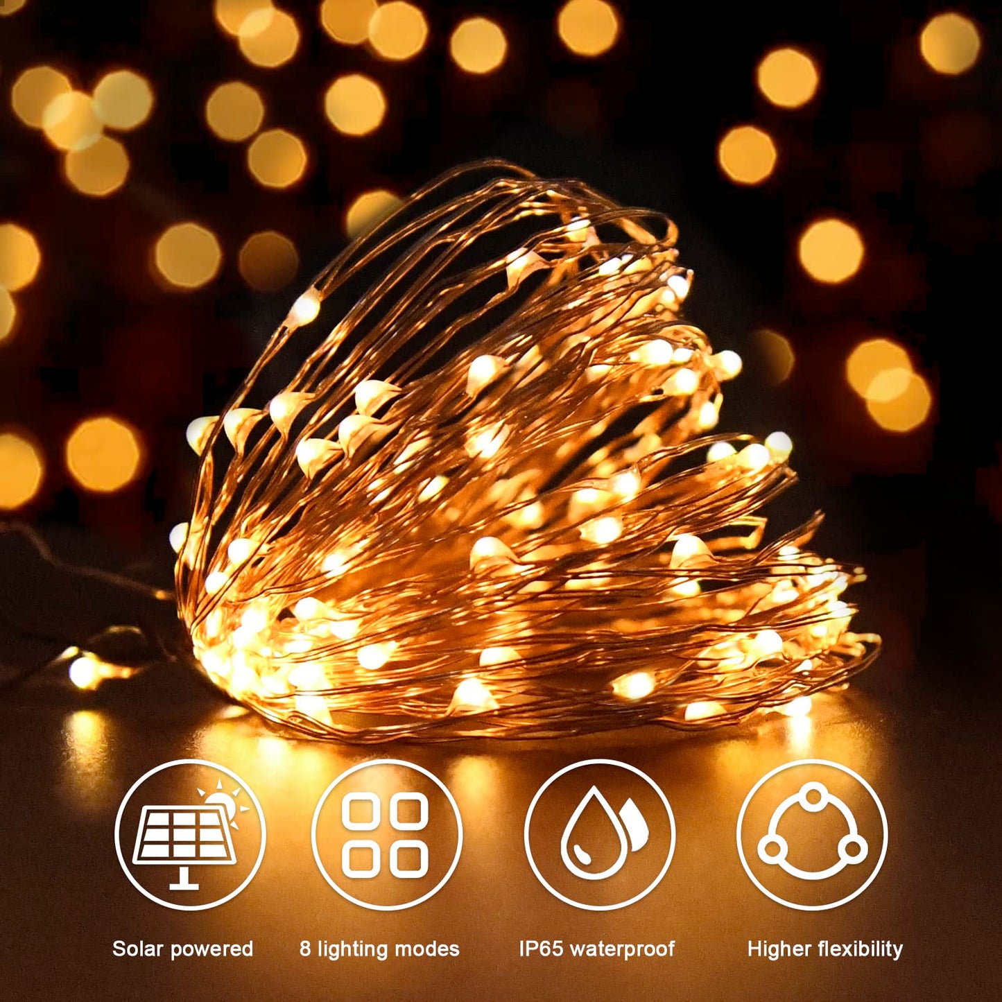 cshare Solar String Lights, 50 LEDs 2 Pack Powered Fairy Lights Outdoor 8 Modes 33 FT Solar Garden Lights,Waterproof for Yard,Pathway,Christmas Tree, Home, Wedding, Party Decorations(Warm White)