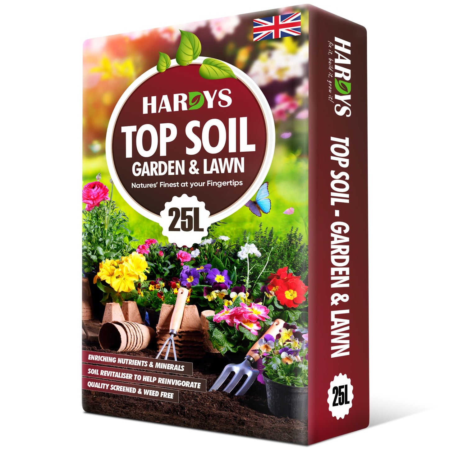 Hardys 25L Top Soil for Garden & Lawn - Loam & Sand Based, Enriched Top Soil | Ideal for Grass Seeding, Levelling, Plant Beds, Borders - Graded for Plants Outdoor