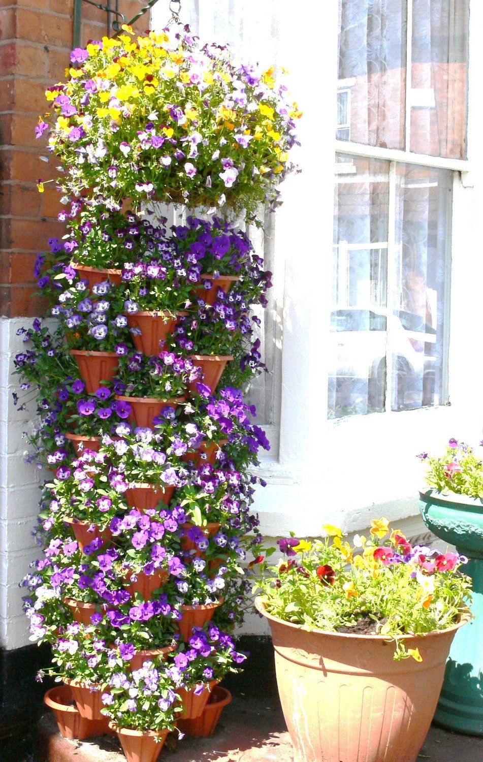 6 x CrazyGadget® Strawberry Planter Trio 3 Pot Tri-Pot Stacking Pot for Herb Flower Bedding Indoor Ourdoor Garden (Terracota Brown)