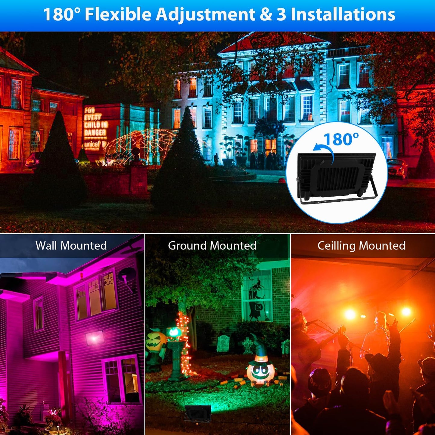 T-SUNUS 100W RGB LED Flood Lights, Colour Changing LED Security Garden Light with Remote Control, 16 Colours & 4 Modes, Waterproof Floodlight with UK Plug & Remote Control, Pack of 2