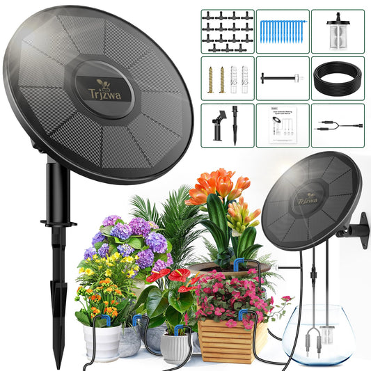 TRJZWA Solar Irrigation System Kit,2024 New Solar Garden Irrigation System DIY Automatic Watering System,2200mAh Solar Drip Irrigation System with 15 Drippers/15m Watering Hose/Early Warning Function