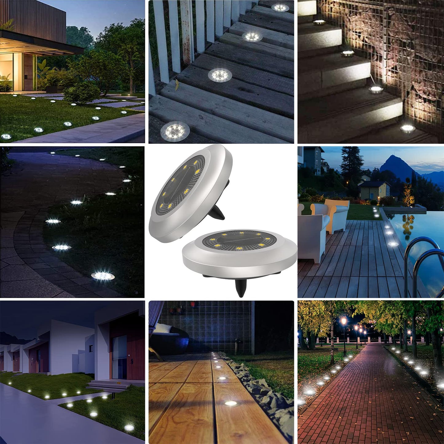 Solar Lights Outdoor Garden,600mAh Solar Ground Lights, 8 LED Solar Disk Lights for Garden Lawn Pathway Yard Landscape Walkway（8 Pack Bright White） ﻿