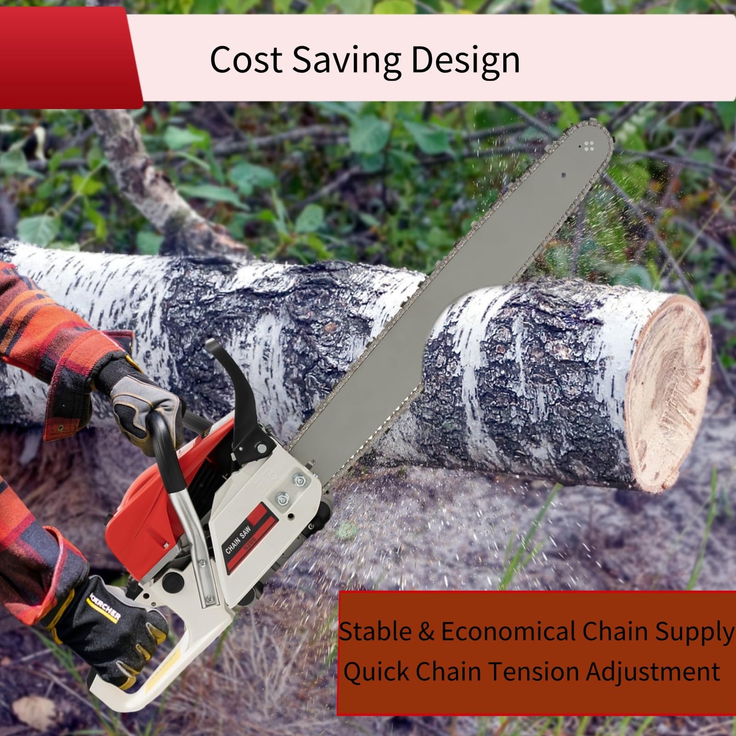 52cc Petrol Chainsaw, 2.0kW 2-Stroke 22 inch Wood Cutting Chainsaw, 7500rpm High-Speed Performance, Manual Pull-Start Handle