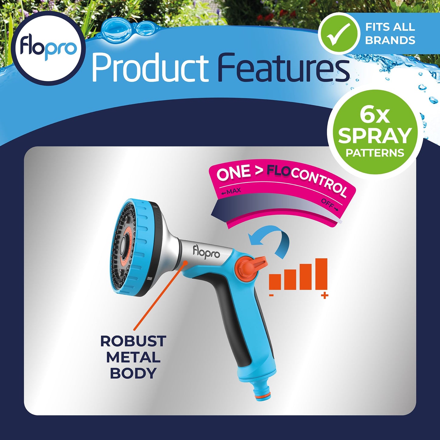 Flopro 70300746 Metal Multi Hose Pipe Spray Gun, Blue