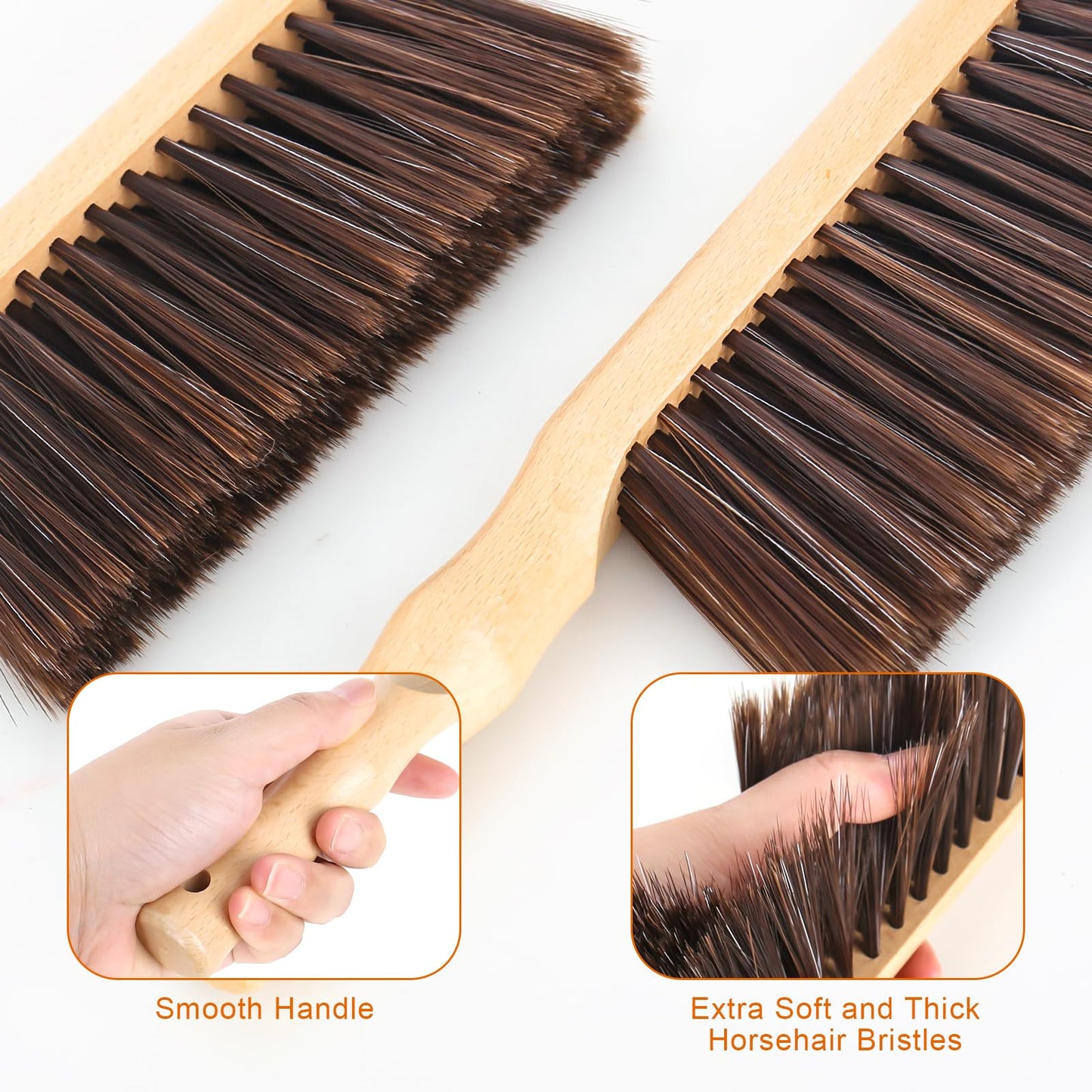 DMJJSD® 2Pcs Hand Brush, Beech Wood Soft Brush -11.8" Hand Broom Natural Solid Wooden Round Handle Brushes, 5 Rows of Soft Bristle Dust Brush Soft Broom for Counter Bed Sofa Bed Pet Fireplace Car