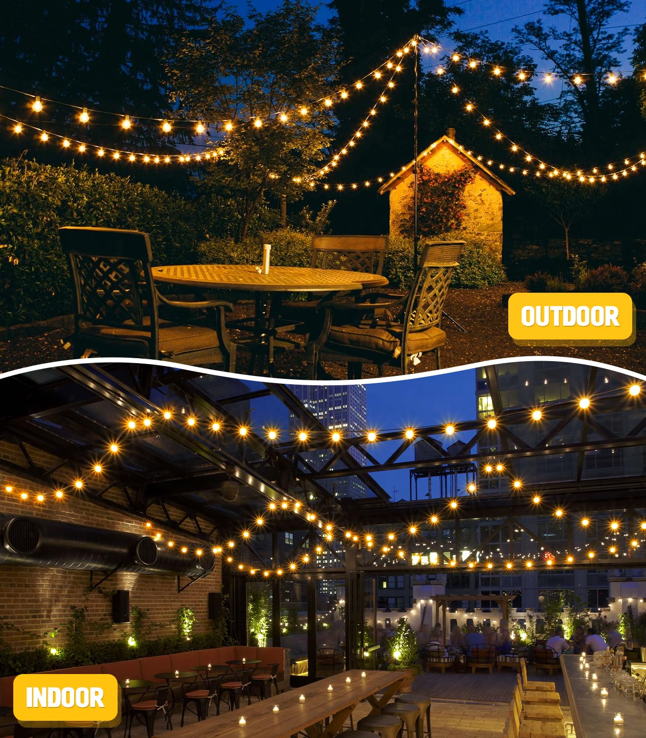Outdoor Garden String Lights LED - 65.5Ft G40 20M Festoon Light Mains Powered with Remote Control Dimmable Timer Outside Lighting Waterproof Shatterproof Bulb Hanging for Balcony Gazebo Patio Pergola