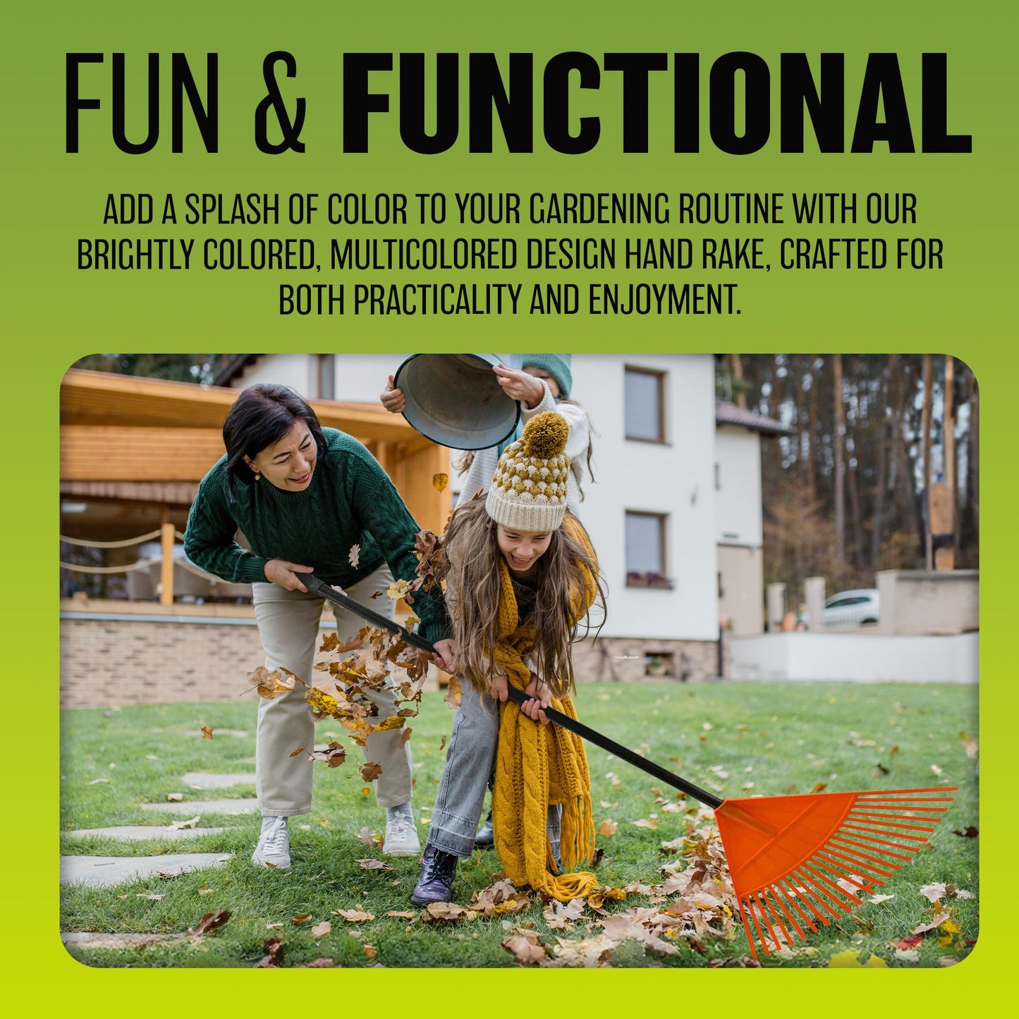 12 Tooth Garden Leaf Rake - Handheld, Plastic Head Gardening Tool | Wide, Lightweight & Sturdy To Quickly Clean The Lawn | Ideal For Autumn & Winter Seasons | Strong Quality & Long Lasting