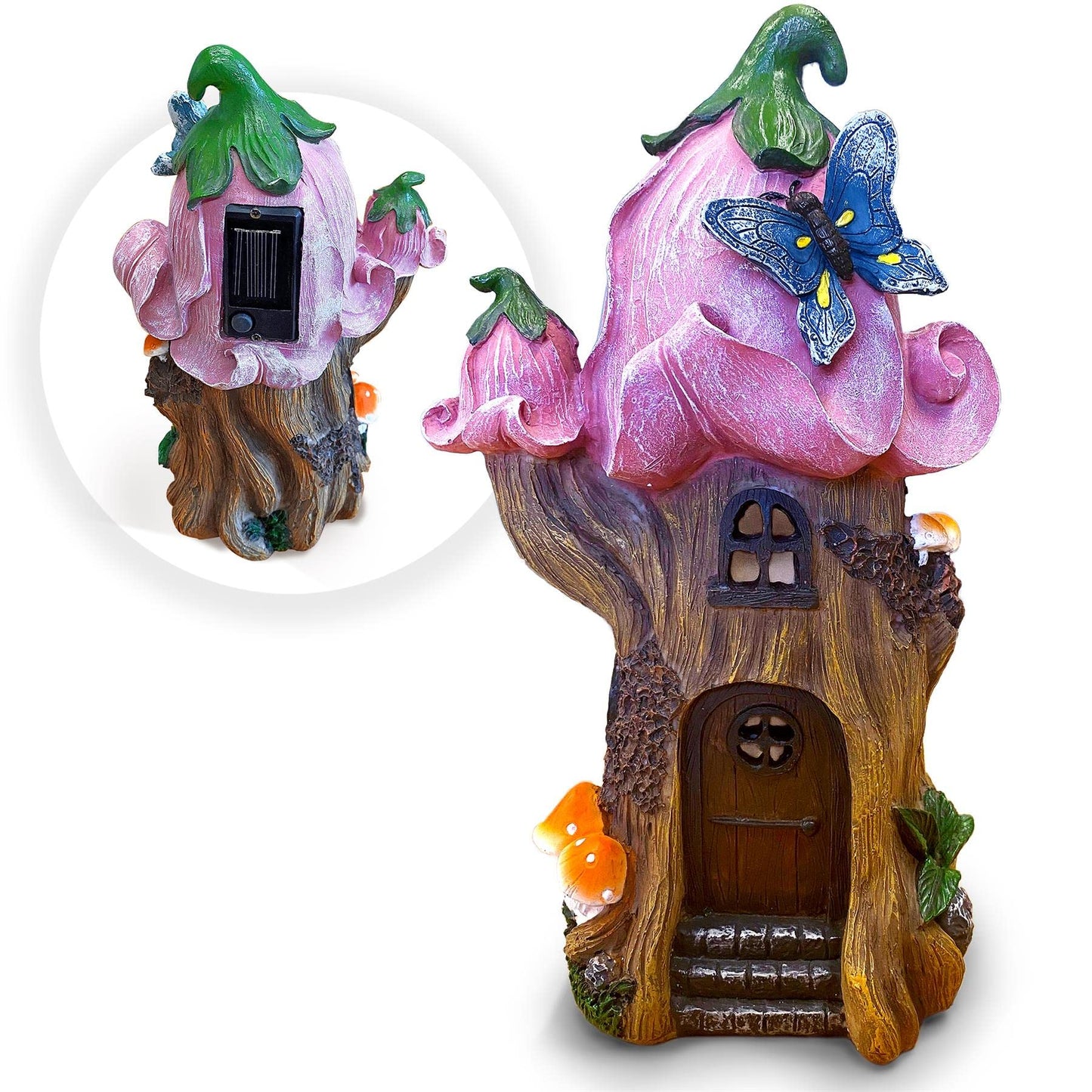 THE ENCHANTED GARDEN Fairy House Pink Flower Ornament Outdoor Decoration Fairy Garden Accessories Statue Elf Pixie Fairies Home