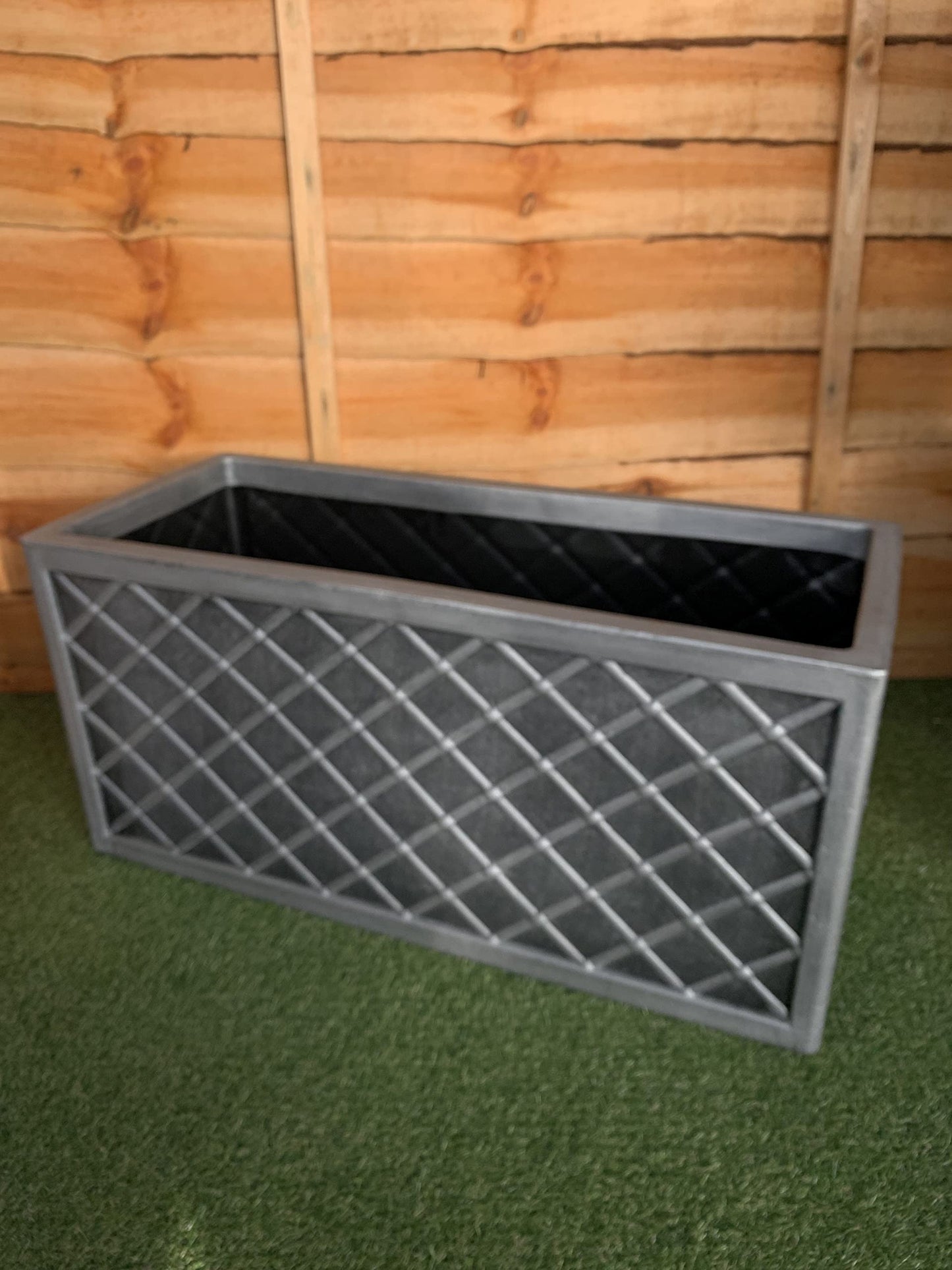 Shop4allsorts Set Of 2 Lazio Trough Patio Planter Garden Plastic Flower Pot Pewter Grey 70cm x 33cm