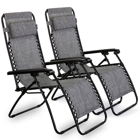 VonHaus Zero Gravity Chairs Set of 2 - Reclining Sun Loungers for Garden - Textilene Folding Sunloungers with Detachable Headrest - Fold Away 2 Set Deck Chairs for Outdoor, Patio