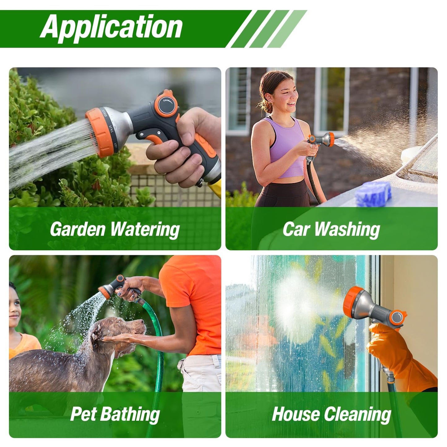 RnCop Garden Hose Spray Gun, 8 Adjustable Patterns High-Pressure Hose Nozzle, Water Flow Control, Perfect for Plants, Lawns, Cars, Bikes, and Pets Bathing