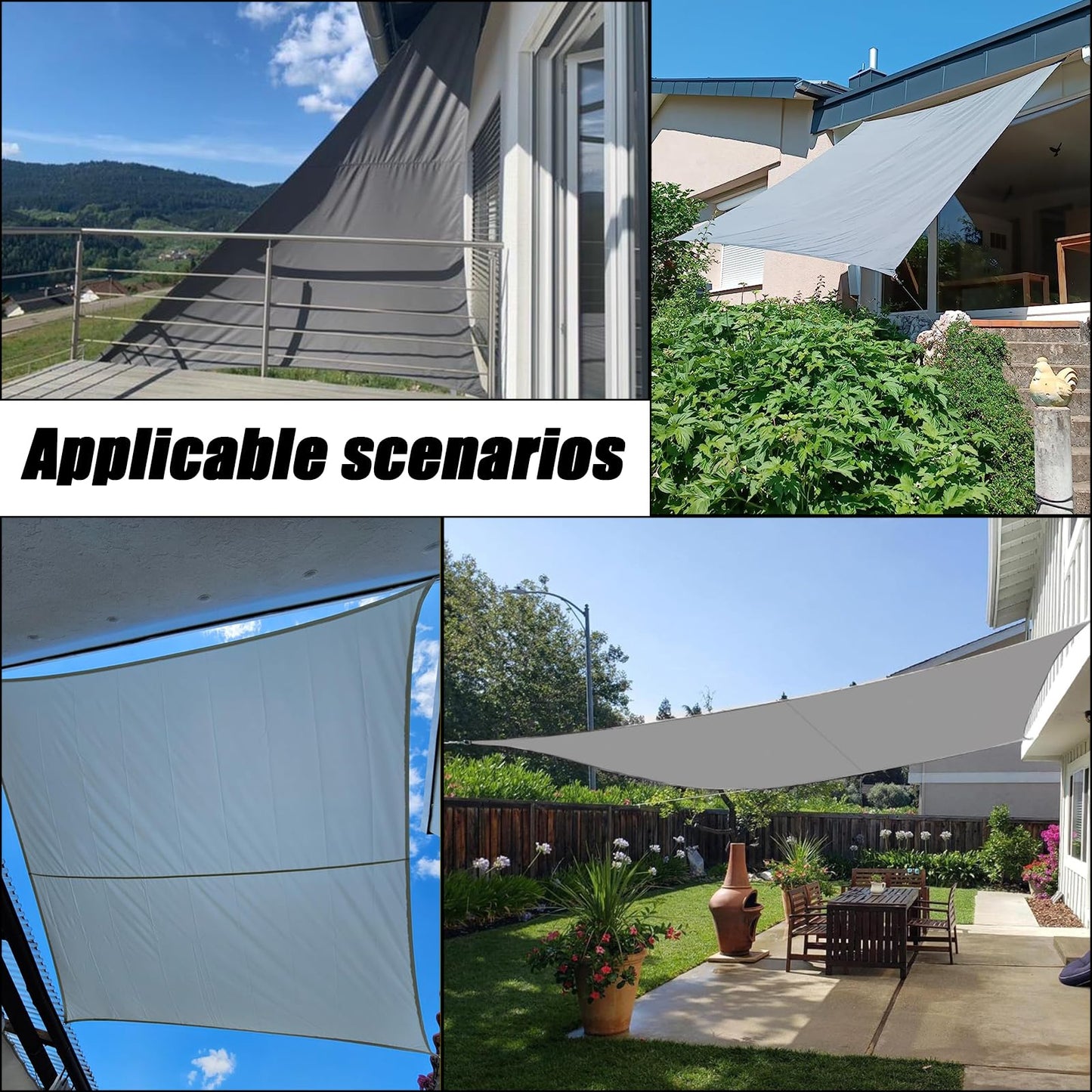 Sun Shade Sail 1m x 1m Rectangular Sunscreen Waterproof Awning Canopy, 180g/㎡ Shade Cover UV Block with Free Rope for Outdoors Activities, Garden, Patio, Yard, Party. (Gray)