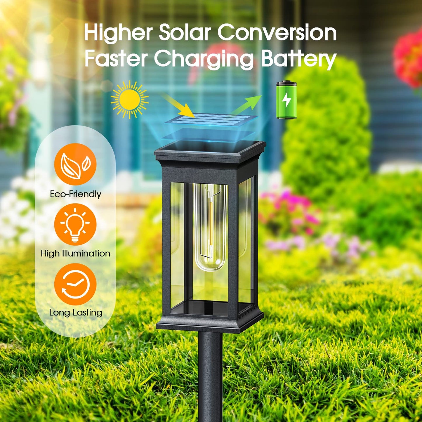 KOOPER Solar Lights Outdoor Garden, 4 Pack Upgraded Garden Lights Solar Powered Waterproof, Auto On/Off Solar Lights Garden Ornaments Outdoor for Yard Pathway Patio Decorative Lawn