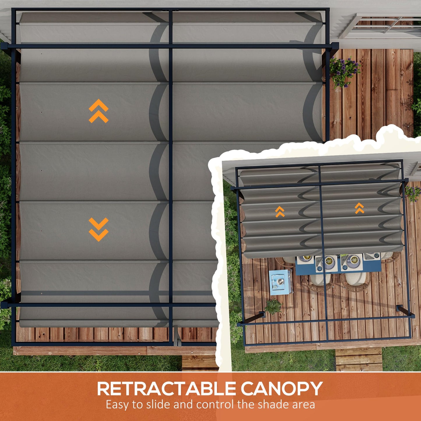 Outsunny 3 x 4m Pergola with Retractable Roof Canopy, Aluminium Frame Garden Gazebo Outdoor Sun Shade Shelter for Grill, Patio, Deck, Dark Grey