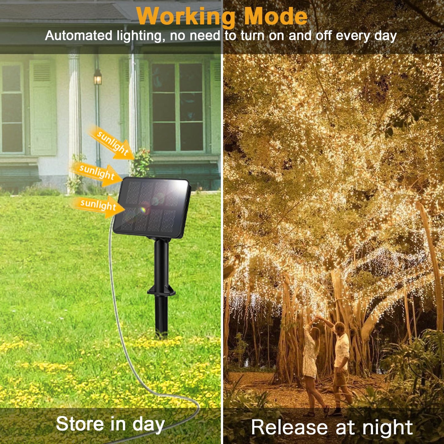 FFZZKJ Solar Lights Outdoor Garden Waterproof Total 240LED 12Mx2 Pack Outdoor Solar Lights for Garden Patio Balcony Terrace Veranda Tree, Warm White