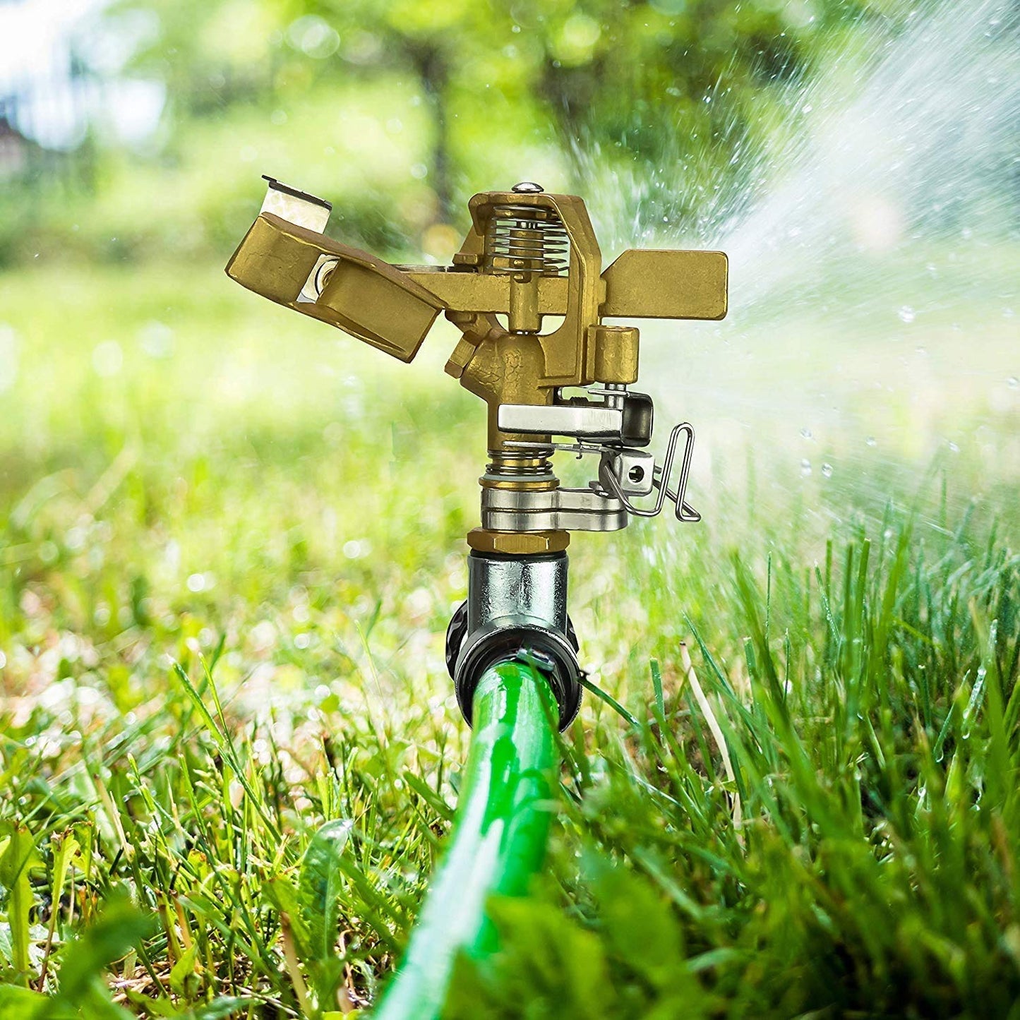 LATERN Impulse Garden Sprinkler, 360 Degree Heavy Duty Impact Lawn Sprinkler Irrigation Sprayer with Metal Spike for Watering Plants Flowers Veggies