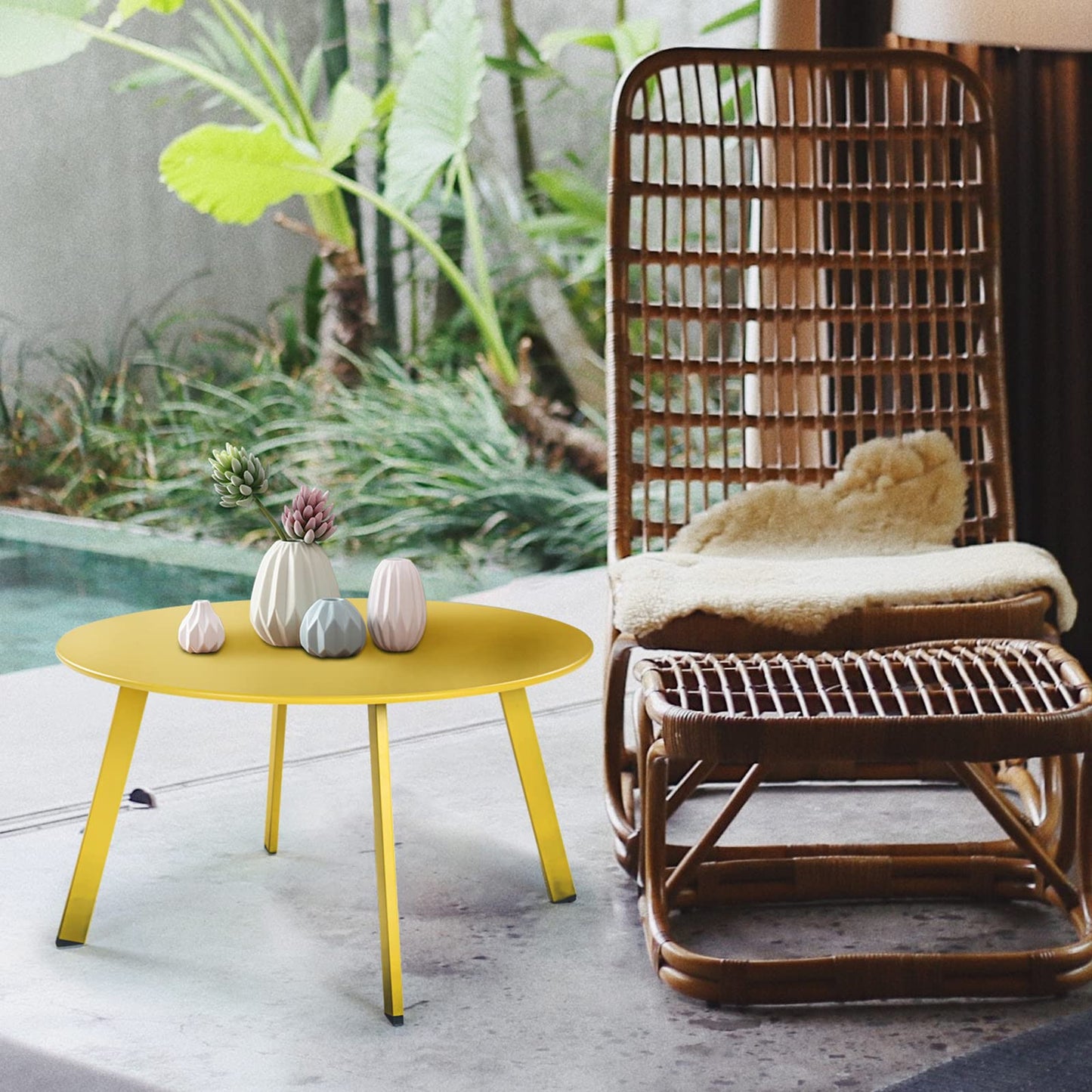 Grand patio Coffee Table Side Table Round End Table for Outdoor 70CM X 70 CM Lightweight Beside Table for Garden Terrace Living Room Office Outdoor Indoor Balcony -Yellow