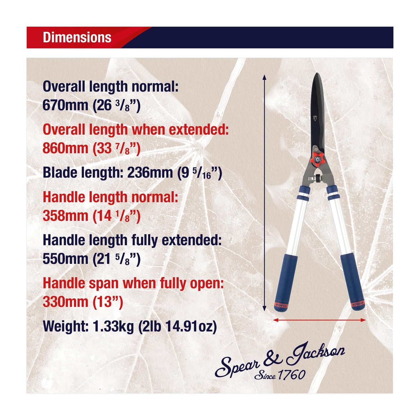 Spear & Jackson 8120RS Razorsharp Telescopic Hedge Shears, Blue