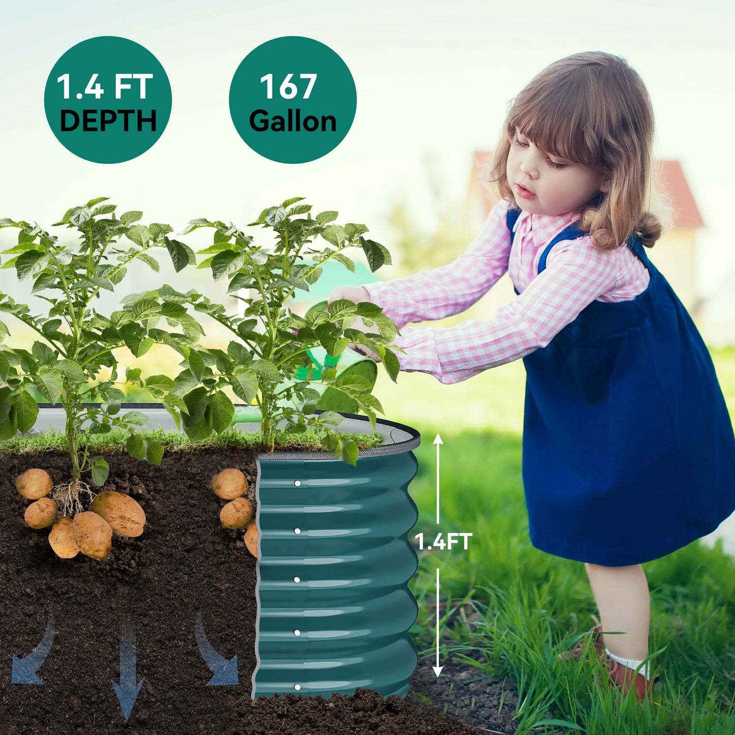 YITAHOME Outdoor Raised Garden Bed Kit 240x61x43cm, Raised Beds Thickened Zinc-Aluminum-Magnesium Stainless Steel Metal Raised Beds for Garden with Safety Rubber for Vegetables Flowers Fruits (Green)