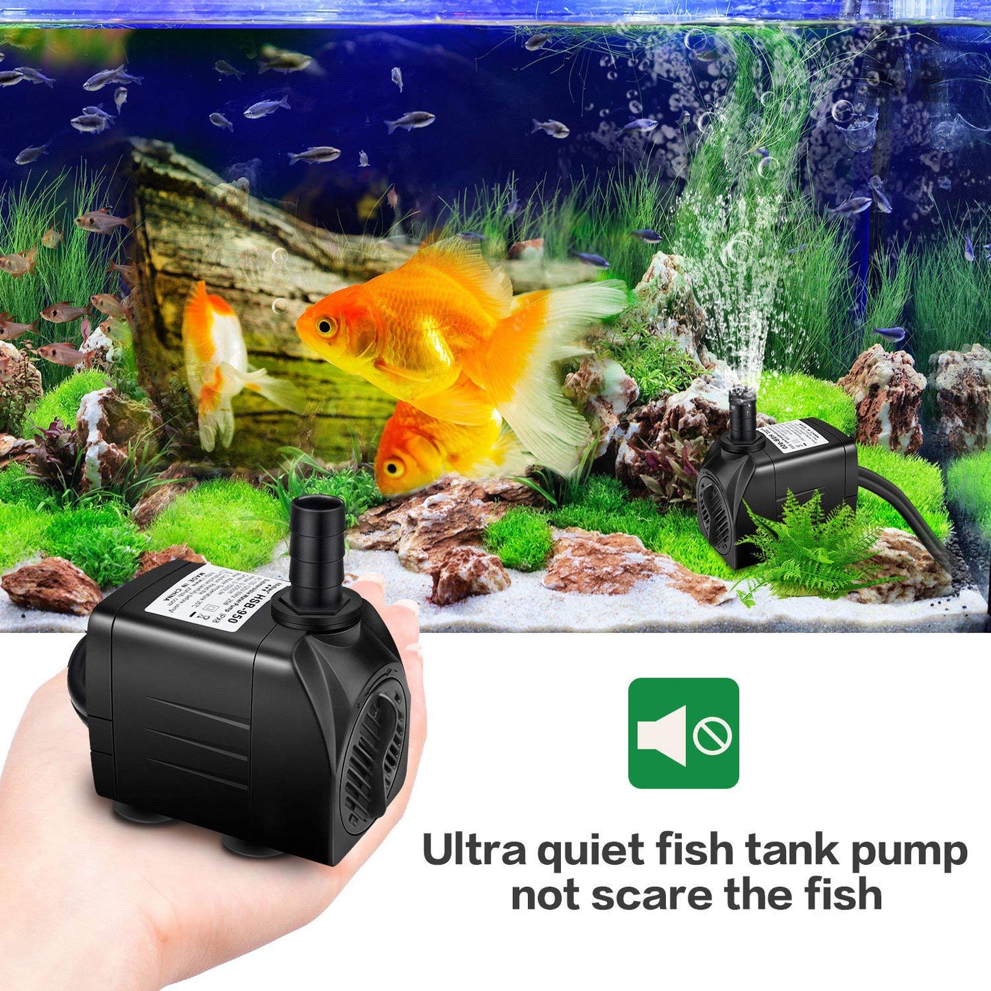 Powcan Water Pump Submersible Water Pump 400Gph 1500L/H Ultra-Quiet 25W Fountain Pond Aquarium Fish Tank Pump with 48 Hours Anti Dry Burning, 6.9ft(2.1m) High Lift, 6.56ft(2m) Power Cord, 2 Nozzles