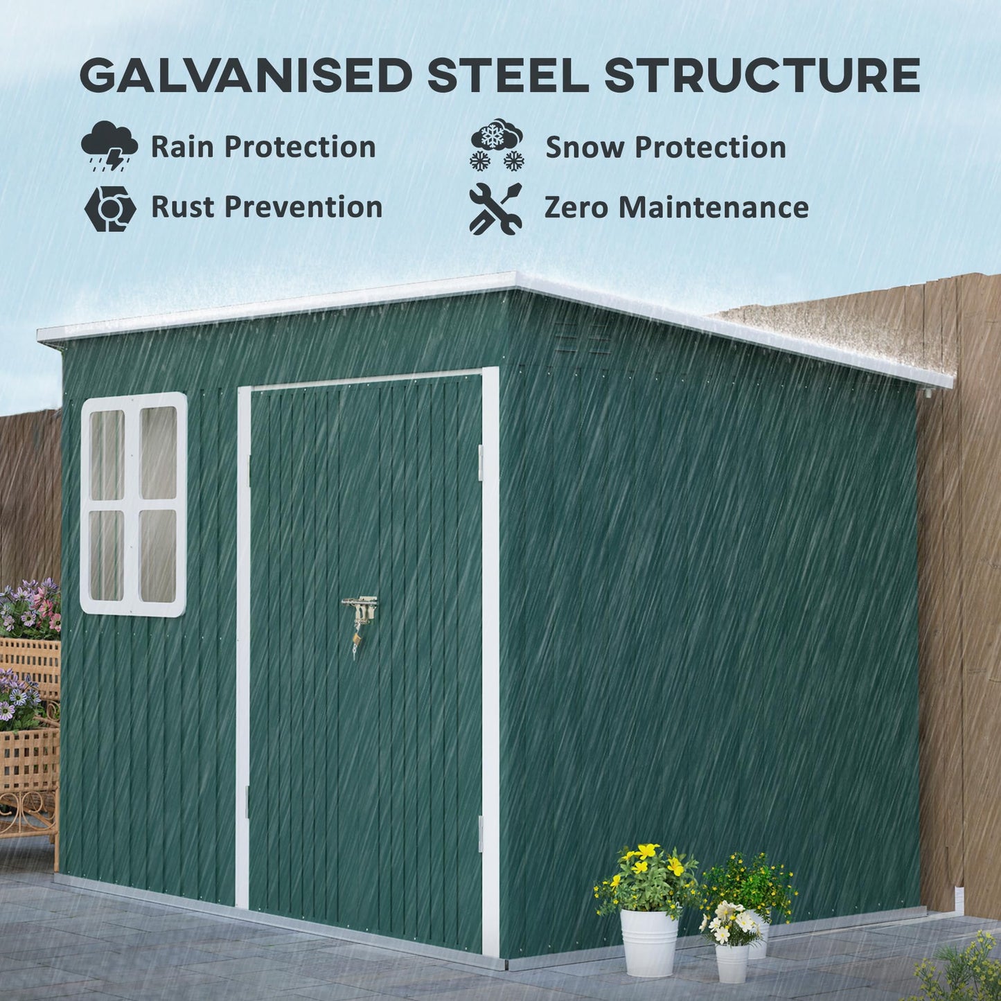 Outsunny 8.5 x 6ft Storage Shed Galvanised Steel Garden Shed, Metal Shed with Foundation Kit, Window, Lockable Wide Doors and Air Vents for Outdoor Patio, Green