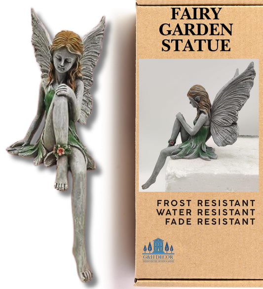 G&H Decor - 20cm Winged Elf Sitting My Fairy Garden - Flower Fairy Garden Statue - Weather Resistant Highly Detailed Fairy Garden Accessories Outdoor - Fairy Gifts – Garden Fairies Outdoor Statues