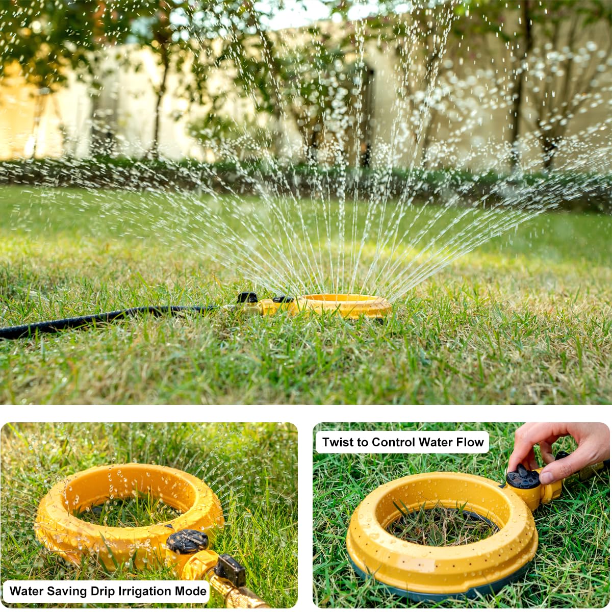 FANHAO Ring Base Sprinkler for Yard, 2 Pack Automatic Garden Sprinklers for Small to Medium Areas, 360 Degree Round Lawn Sprinklers with Gentle Water Flow for Lawn Grass Patio Irrigation