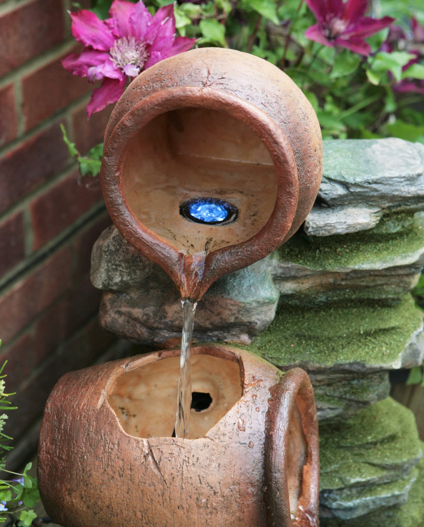 Primrose 68cm Cottage Honey Pots & Barrel Self Contained Rustic Outdoor Water Feature with LED Lights