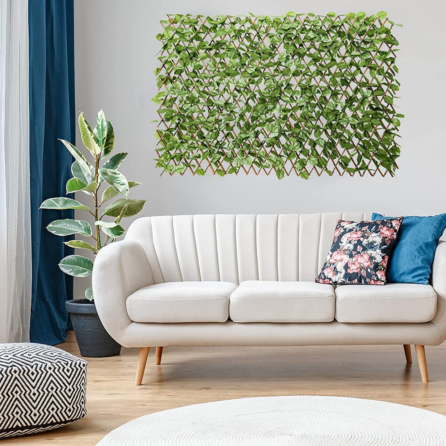 COSTWAY 255 x 79cm Artificial Ivy Leaf Hedge, 3PCS Expandable Willow Trellis Screening with Leaves, UV Protected Wall Privacy Fence Screen for Garden Backyard Terraces