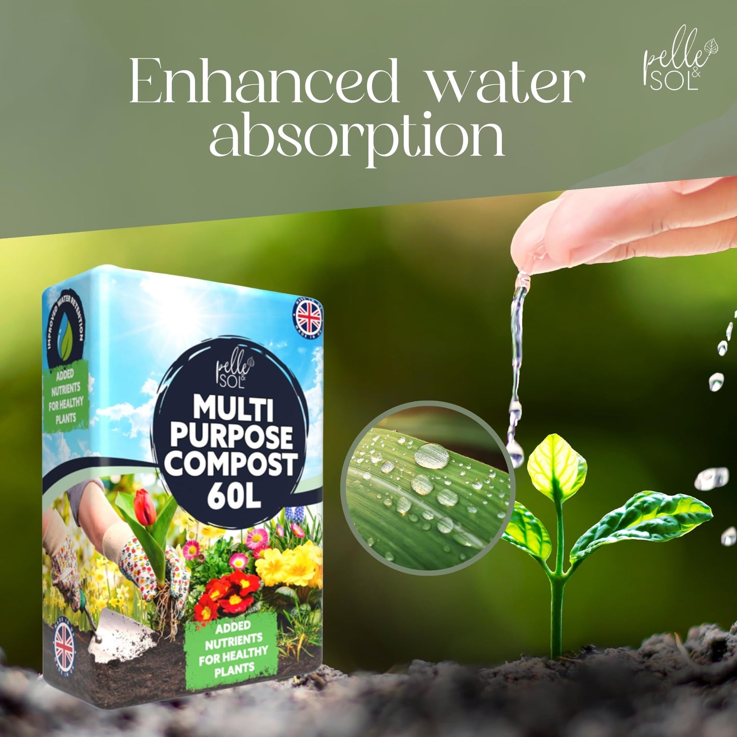 Pelle & Sol 60L Multi-Purpose Compost Soil - Potting Mix – Indoor Plant Soil - Use for Indoor Potting, Growing, Indoor Plants and General Planting Needs