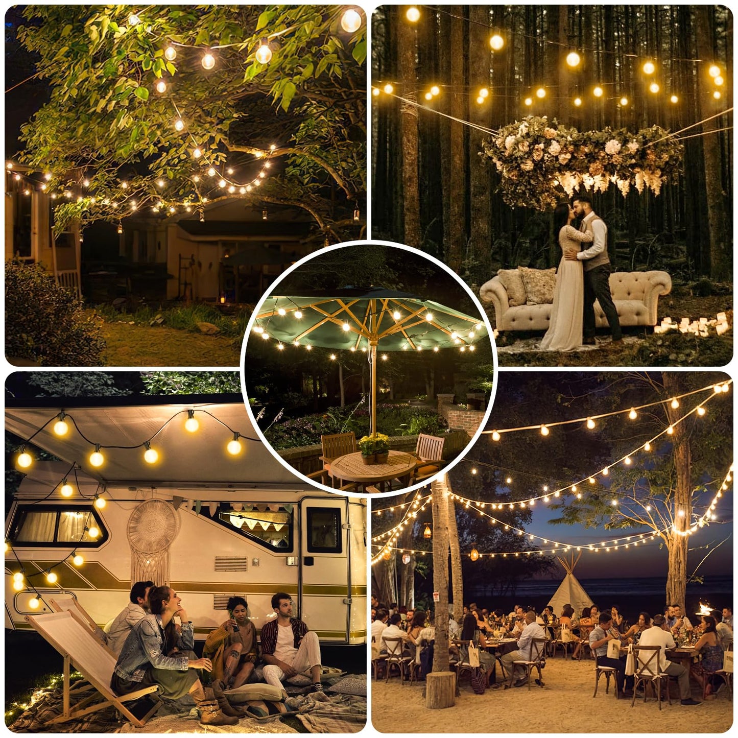 Garden-Outdoor-Lights-Mains-Powered-String-Festoon-Light LED 100ft 30M Outside Lighting Waterproof Bulb Patio Gazebo Party Pergola Wedding Backyard Porch Yard Terrace Electric Festival G40 Connectable