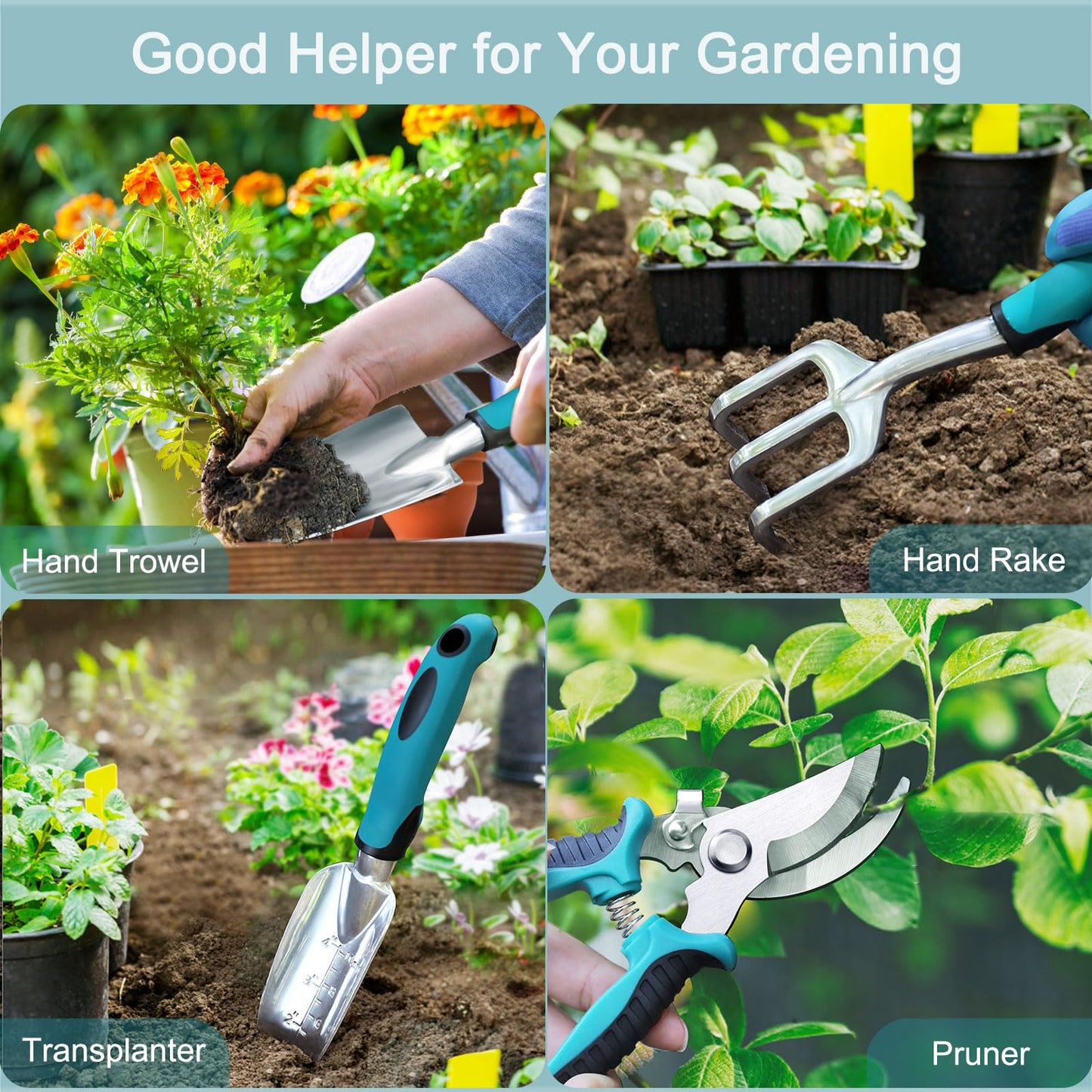 Kynup Garden Tools Set, 7 Pieces Gardening Hand Tools, Rust-Proof Gift Set with Durable Storage Tote, Ergonomic Anti-slip Handle, Ideal Gardening Gifts for Women & Men