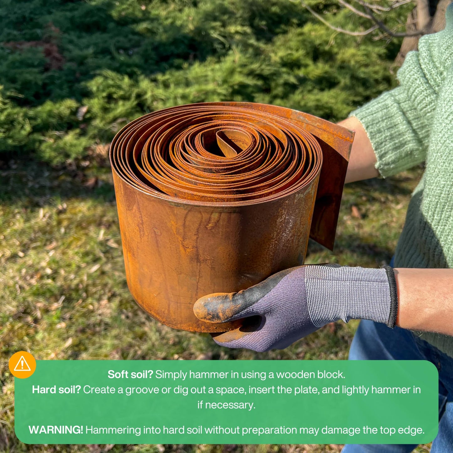 UNIGARDIA Corten Steel Lawn Edging 10 m - Metal Garden Edging 14 cm High - Easy to install - Pre-Rusted Garden Edge Border, Incl. 1 Pair of Assembly Gloves