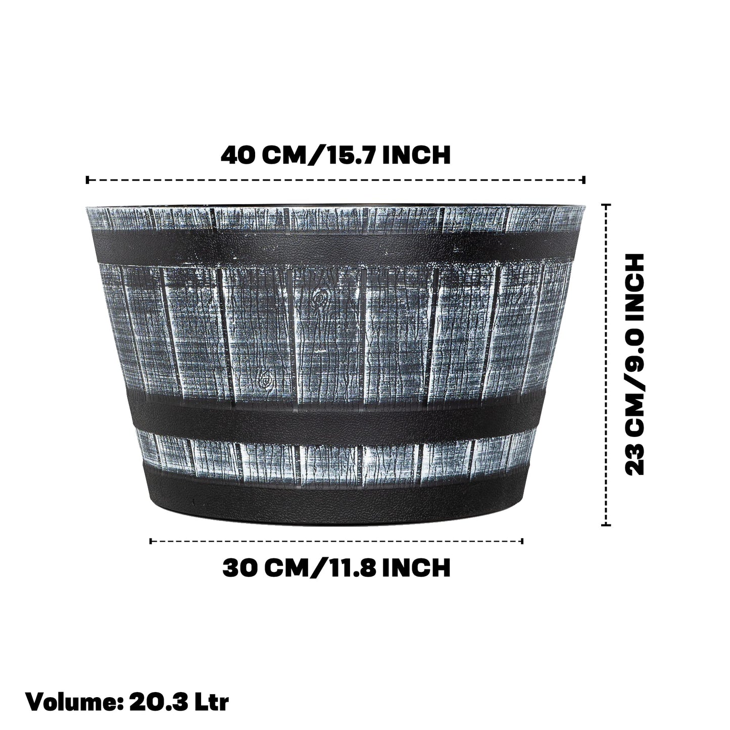 SG Traders 40cm Large Round Barrel Tub Planter, Indoor Planter With Drainage Holes, Outdoor Garden Plant Pot Flower Pots Planters Patio Perfect For Growing Herbs, Flowers, Vegetables Barrel Planters