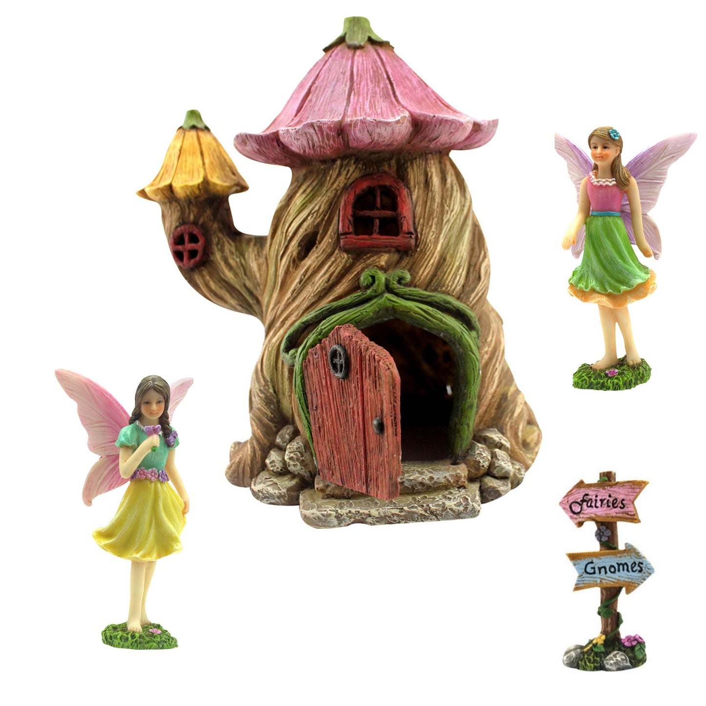 PRETMANNS Fairy Garden Fairy Houses - Fairy Garden Accessories, Fairy Garden Ornaments - Fairies for Fairy Garden - Fairy House & Fairies - Fairy Garden House Kit - 4 Pieces
