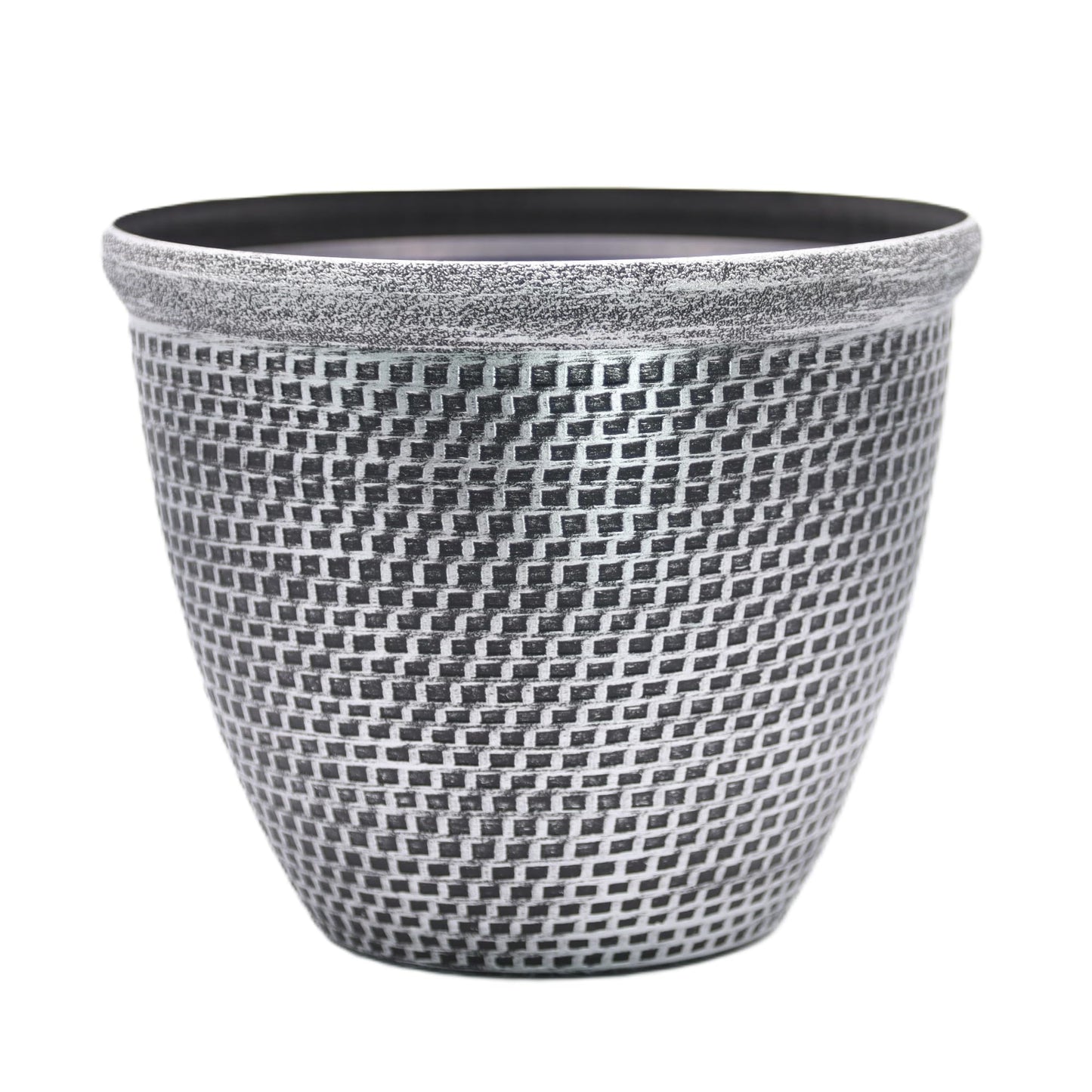 Fyne-Finds Set of 4 Large Plastic Round Silver Cromarty Plant Pot Flower Pot Planter Garden Decoration Antique 30cm, 12inch Outside Planters 10L Outdoor With Drainage Holes