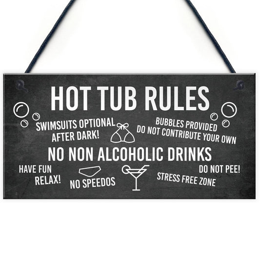 RED OCEAN Funny Hot Tub Rules Sign Perfect Hot Tub Accessories Garden Sign Home Gift