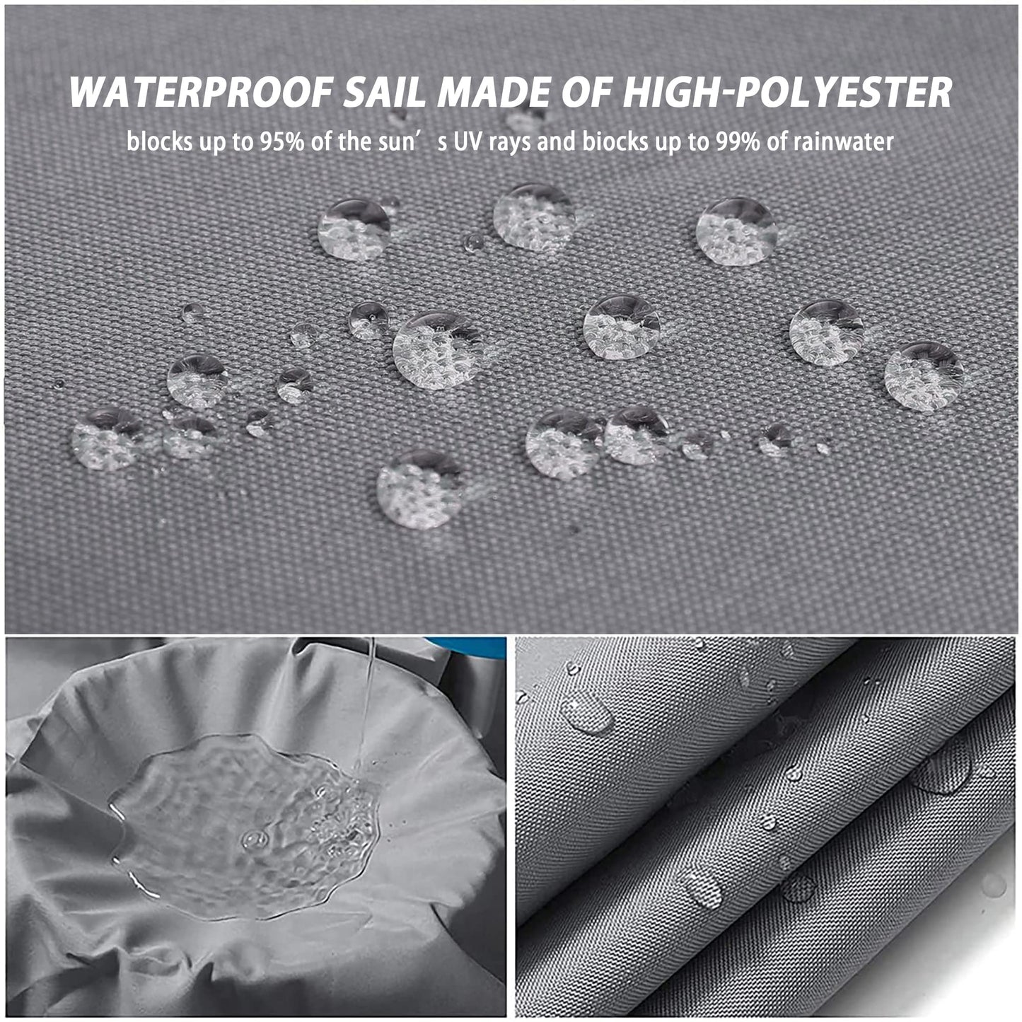 IOAOI Sun Shade Sail Waterproof, 4m x 4m x 5.7m Grey Garden Shade Sail Right Angle Garden Canopy, 3 Ropes, UV Block, Patio Sunshade Sunscreen Awnings Hot Tub Shelter for Outdoor