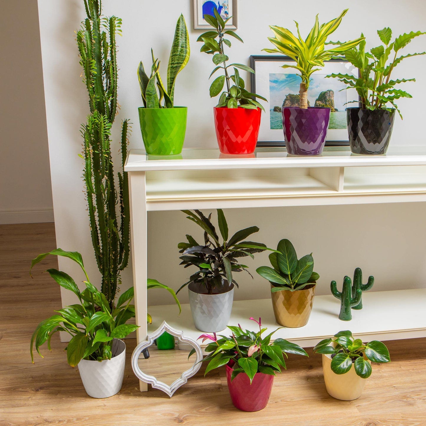 Home Garden Ornaments Black Plant Pots Indoor 12cm Diameter – Round Plant Pot with Glossy Crystal Surface – Decorative Flower Pot – Plastic Flower Pots Outside (Ø12cm, Black Crystal)