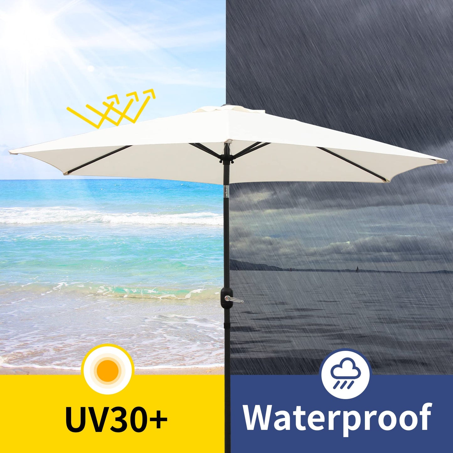 Vivo Technologies 2.7M Garden Parasol Round Garden Umbrella Sun Shading with Hand Crank, Tilt Function (UV 30-) Waterproof Parasol for Outdoor, Garden and Patio Cream（Parasol Base Excludes）